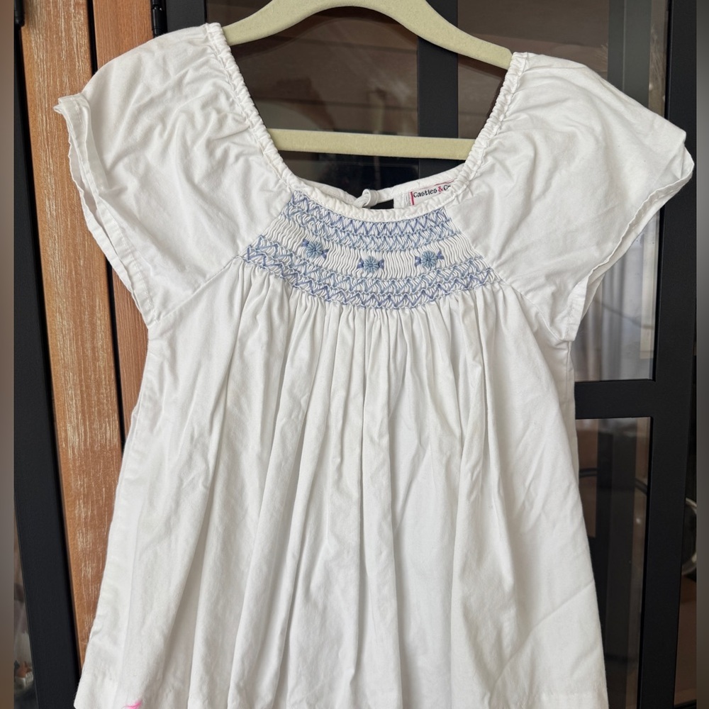 Smocked heirloom top short sleeve embroidered flowers toddler girl castlescrowns